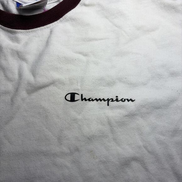 Vintage Champion White Blank T-Shirt Size Large USA 80s 90’s Maroon Sleeve VTG￼ - Picture 2 of 7